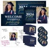 Graduation party pack with a yard sign, banner, welcome sign, stickers, and can coolers