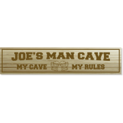 Personalized My Cave My Rules 4" x 18" Engraved Wood Sign 