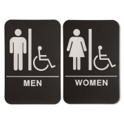 Black 9" x 6" ADA Braille Men's & Women's Handicap Restroom Sign Set
