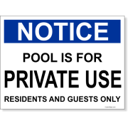 Notice Pool for Private Use 6" x 8" Full Color Sign 