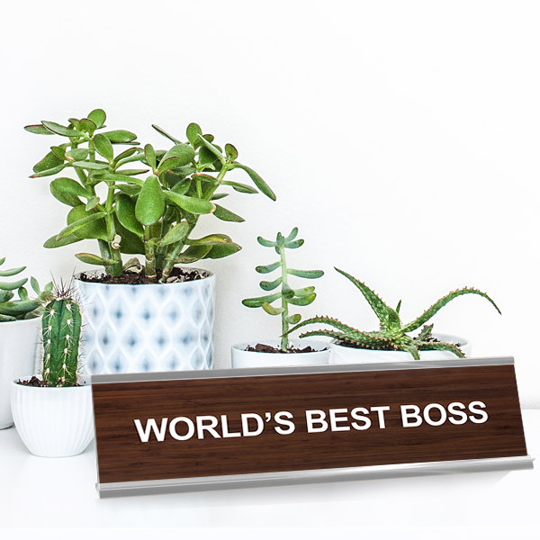 World's Best Boss Engraved Plastic Funny Desk Plate with Aluminum Holder