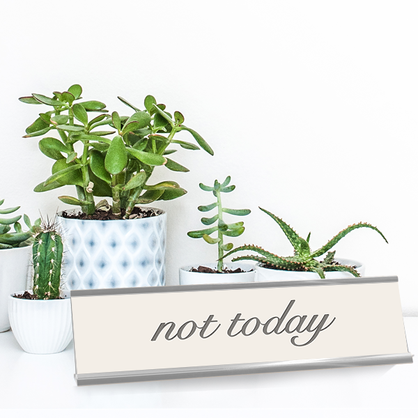 Not Today Full Color Plastic Funny Desk Plate with Aluminum Holder