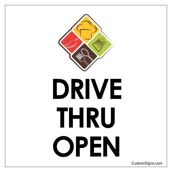 Drive Thru Open 8" x 8" Logo Sign