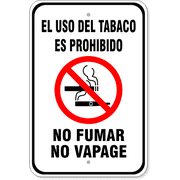 El Uso Del Tabaco No Fumar No Vapage 18" x 12" Aluminum Sign 