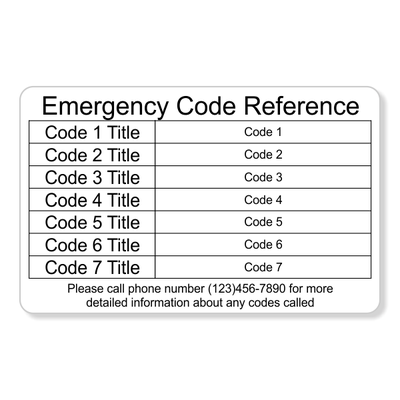 Emergency Code Horizontal Wallet Reference Card