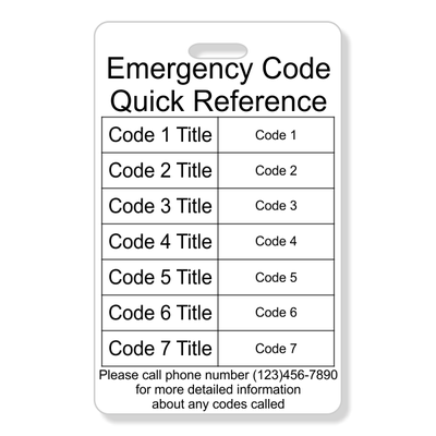 Emergency Code Wallet Reference Card