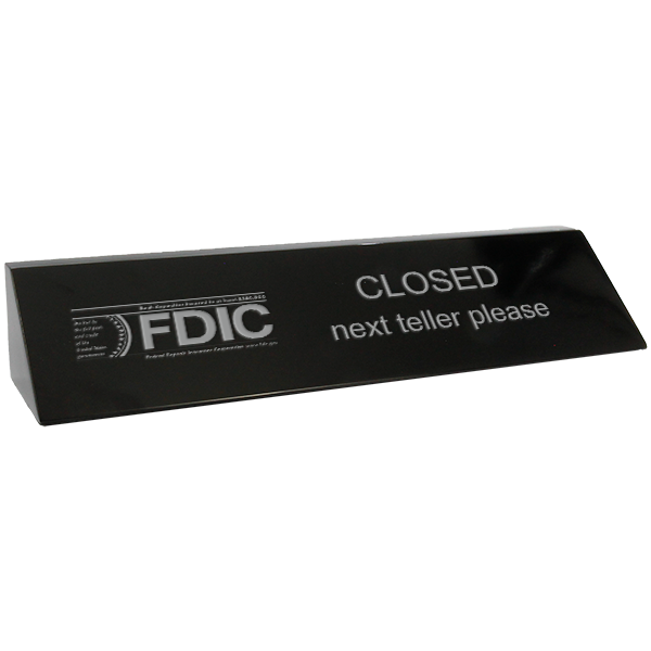 Engraved Black Marble 2" x 10" FDIC Next Teller Name Block