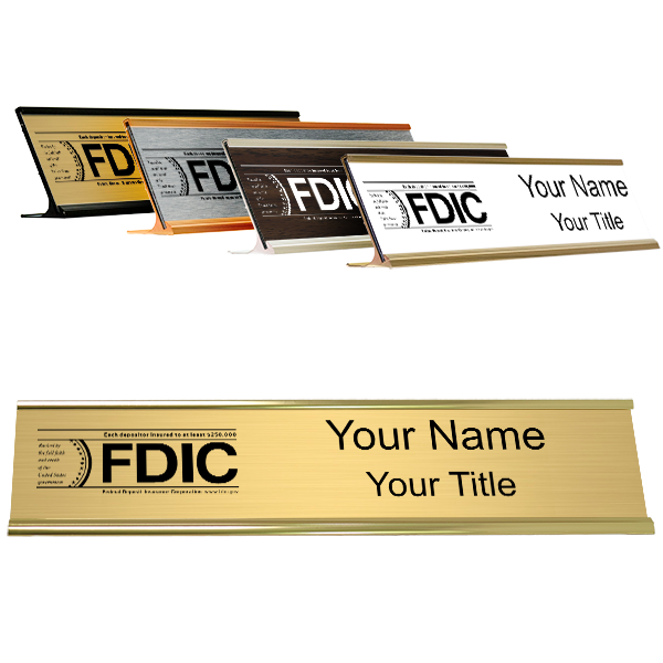 Engraved FDIC Name Plate with 2" x 12" Aluminum Wall Holder 