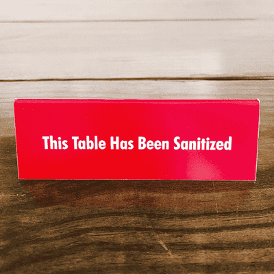 This Table Has Been Sanitized 2" x 6" Engraved Table Top Sign - alternate view