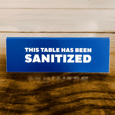 This Table Has Been Sanitized 2" x 6" Bold Engraved Table Top Sign - alternate view