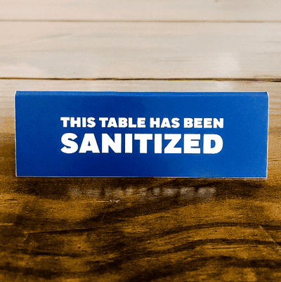 This Table Has Been Sanitized 2" x 6" Bold Engraved Table Top Sign - alternate view