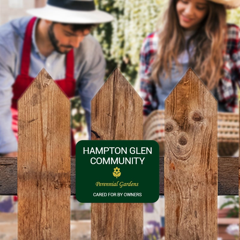 Green Plastic Sign with White and Yellow Letting for a Community Garden Green Plastic Sign with White and Yellow Letting for a Community Garden