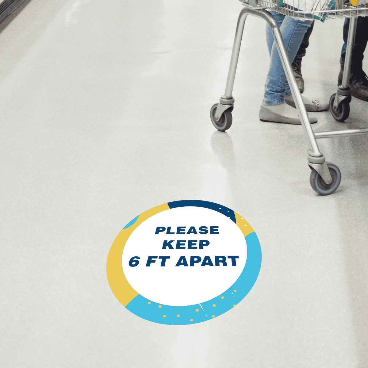 Please Keep 6 Feet Apart Aqua Set Business Reopening Floor Decal