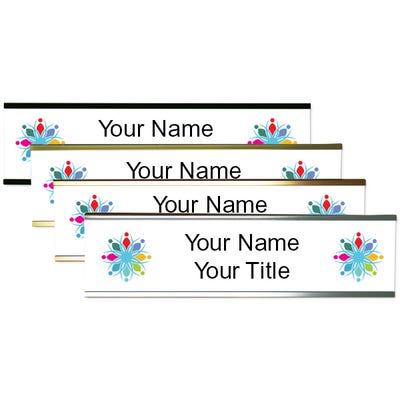 Full Color Desk Plate with Double Logo and Aluminum Holder
