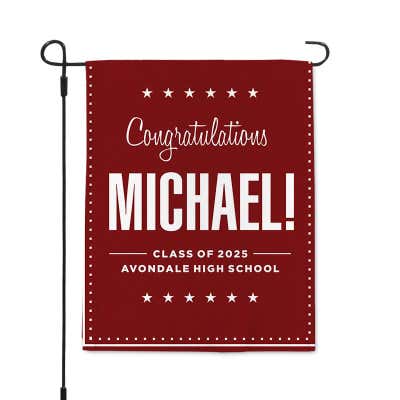Graduation Bold Name Garden Flag pole on left
