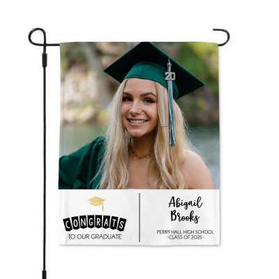 Graduation Gold Cap Garden Flag - alternate view