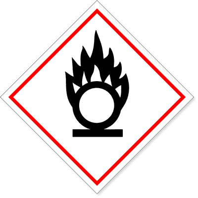 GHS Oxidizing Flame Over Circle Decal | 6" x 6"