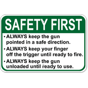 Gun Safety First 12" x 18" Aluminum Sign 
