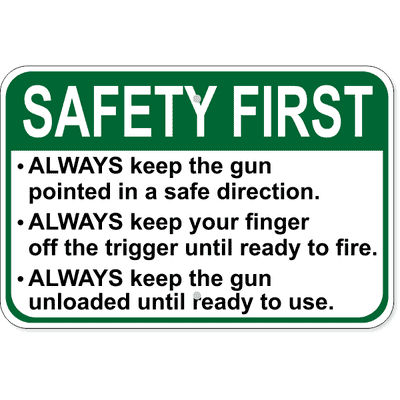 Gun Safety First Aluminum Sign | 12" x 18"