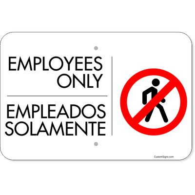 Horizontal Bilingual Employees Only Aluminum Sign | 12" x 18"