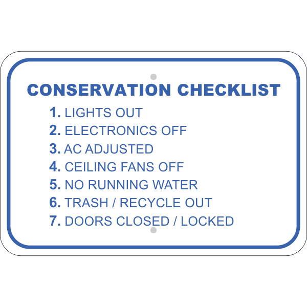 Horizontal Conserve Before Leaving Checklist Sign