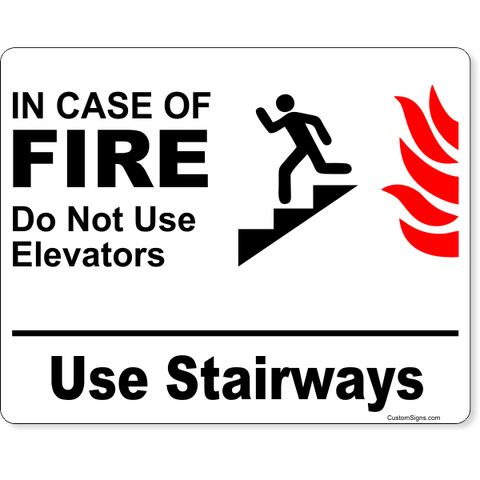 In Case of Fire Use Stairways Icon 8" x 10" Full Color Sign 