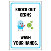 Knock Out Germs Hand Washing 6" x 4" Full Color Sign