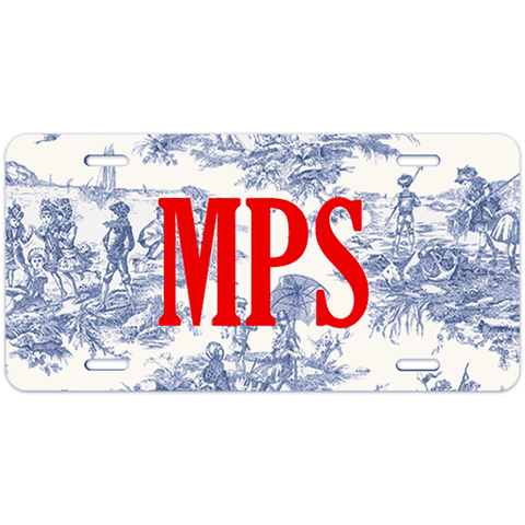 Blue Toile Custom Monogram License Plate