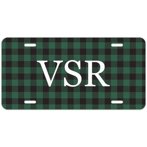 Green Buffalo Plaid Custom Monogram License Plate