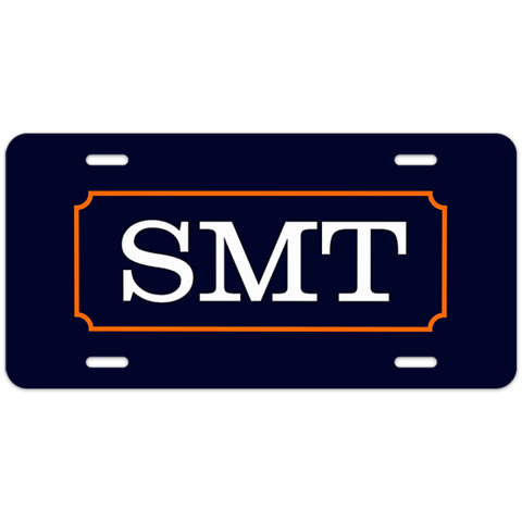 Navy with Orange Frame Custom Monogram License Plate