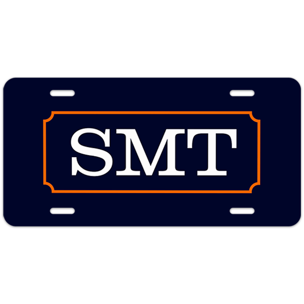 Navy with Orange Frame Custom Monogram License Plate