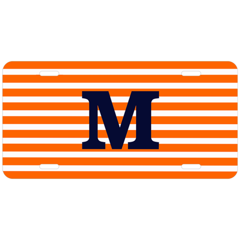 Orange Striped Custom Monogram License Plate