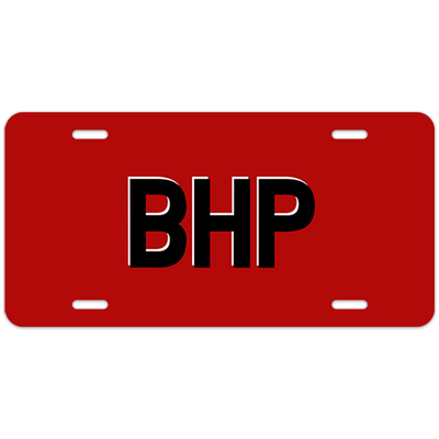 Red Black and White Shadowed Text Monogram License Plate