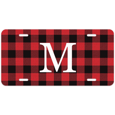 Red Buffalo Plaid Custom Monogram License Plate