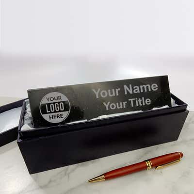 Engraved Black Marble 2" x 10" Desk Name Plate - alternate view
