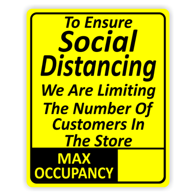 To Ensure Social Distancing We are Limiting Occupancy Sign