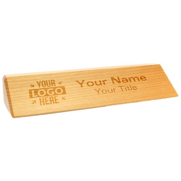 Natural 2" x 8" Engraved Logo Red Alder Desk Wedge