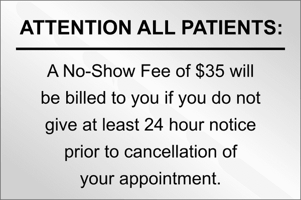 No Show Fee to Patients Custom 4" x 6" Engraved Sign