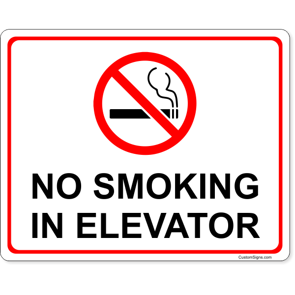 No Smoking In Elevator 8" x 10" Full Color Sign 