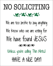 No Soliciting Unless You're Selling Thin Mints Sign