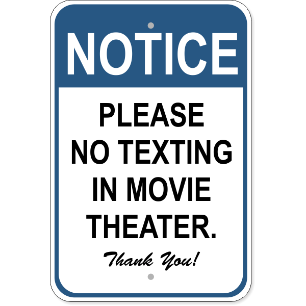 No Texting Movie 18" x 12" Aluminum Sign 