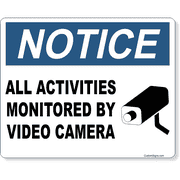 Notice Activities Monitored Video Camera 8" x 10" Full Color Sign 