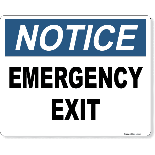 Notice Emergency Exit 8" x 10" Full Color Sign 