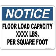 Notice Floor Load Capacity 8" x 10" Full Color Sign