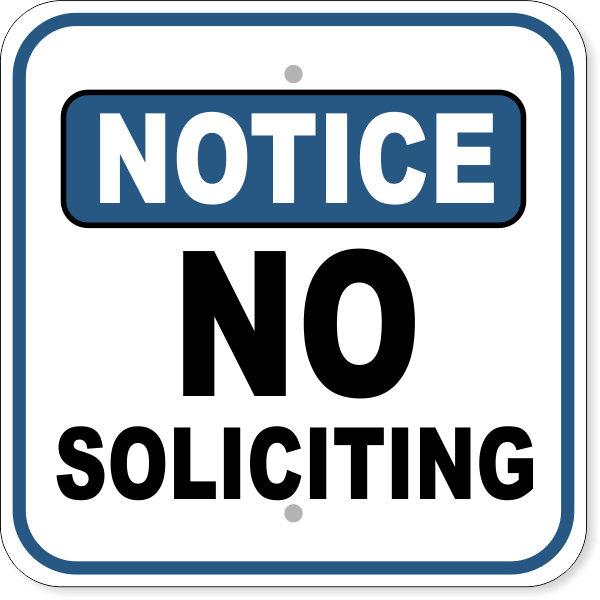 Notice No Soliciting Aluminum Sign | 12" x 12"