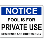 Notice Pool for Private Use 6" x 8" Full Color Sign 