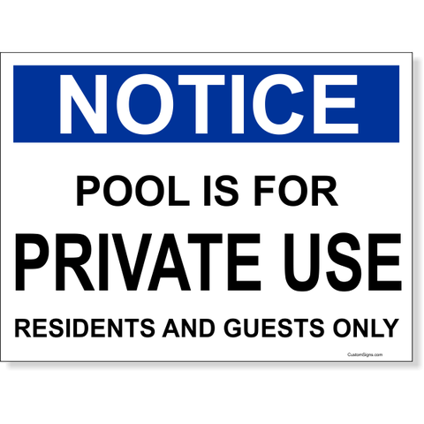 Notice Pool for Private Use 6" x 8" Full Color Sign
