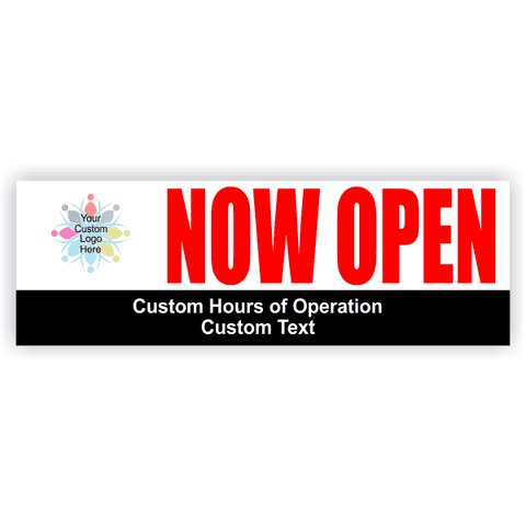 Now Open 2' x 6' Hours Banner 