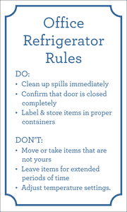 Office Refrigerator Rules Plastic Sign