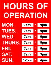 Hours of Operation Plastic Sign